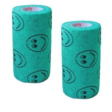 Imagem de Fita adesiva adesiva veterinária (azul-petróleo com sorrisos) (pacote com 2) (7,6 cm x 4,5 m) autoadesiva, aderente, coesiva, flexível, autoadesiva, aderente, autoadesiva, aderente, flexível, aderente