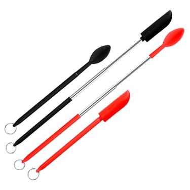 Imagem de Espátula telescópica e colher, 2 miniespátulas para maquiagem, 2 peças de colheres telescópicas retráteis, pequenas espátulas de silicone para cozinha, comida, garrafa estreita, lata de cosméticos