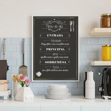 Imagem de Quadro Decorativo Menu Dia Moldura Branca Com Vidro 45X34Cm