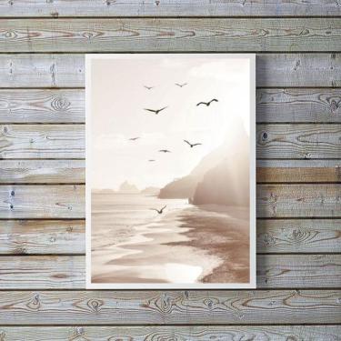 Imagem de Quadro Fotografia Branca Bege Praia Mar 33X24Cm - Com Vidro