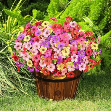 Imagem de 16 pacotes de flores artificiais para ambientes externos com folhas de eucalipto, plantas de plástico sintético resistentes a UV para ambientes internos e externos, varanda, pátio, janela, caixa