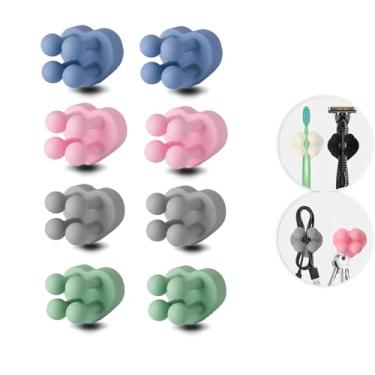 Imagem de 8 peças de suporte de escova de dentes de silicone à prova d'água em forma de coração, fofo, multifuncional, gancho utilitário autoadesivo para pendurar toalha de chave, cabo para cozinha, banheiro