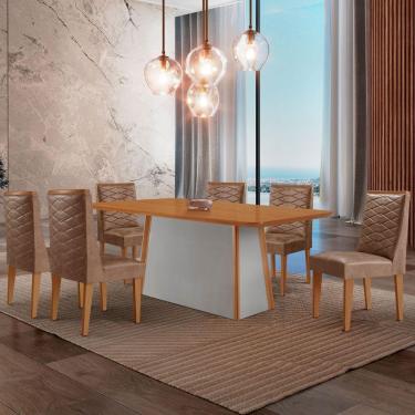 Imagem de Mesa De Jantar Diane 180cm Tampo Mdf Lam 6 Cadeiras Safira Moderna Tork Naturale Off White