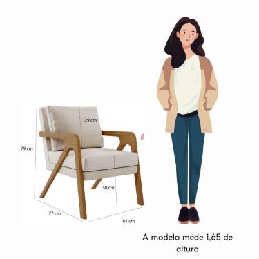 Imagem de Poltrona Decorativa Moderna Luxo Para Sala Escritório Xangai Linho Bege