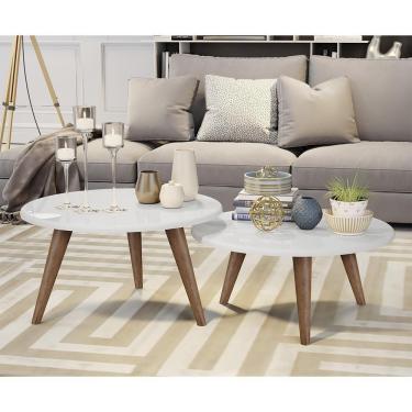 Imagem de Conjunto Mesa De Centro E Mesa De Apoio Grazi - Pés De Madeira Branco - J3 Móveis