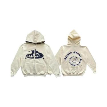 Imagem de Moletom Masculino Retrô Com Zíper E Capuz, Estampa De Letras E Estrela