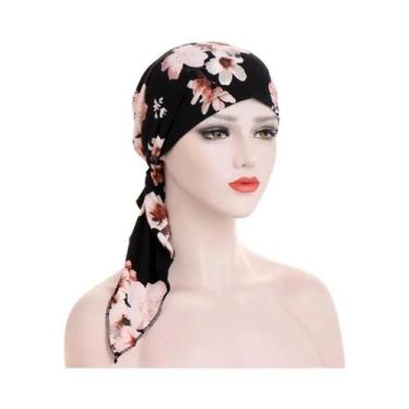 Imagem de Lenço De Cabeça Floral Pré-Amarrado Para Quimioterapia, Turbante Elást