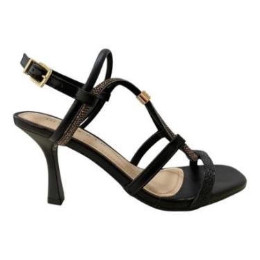 Imagem de Sandalia Feminino Ramarim Festa Brilho Strass Trançada Tiras 24-26209 Preto-Feminino