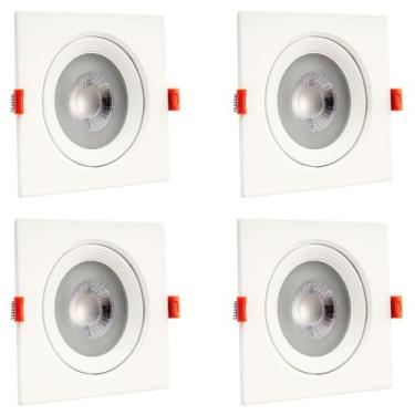 Imagem de Kit 4 Spot Led Quadrado Branco Frio 6500K 12W Bivolt - Design Moderno 