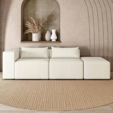 Imagem de Sofá 4 Lugares 303cm com Puff Direito Fay Bouclê Branco Z55  - Mpozenato