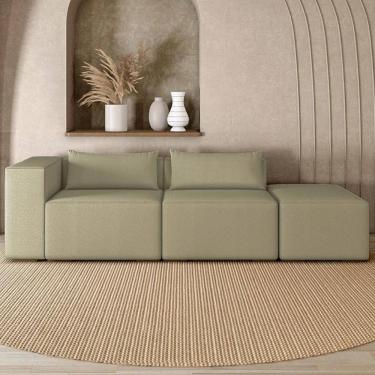 Imagem de Sofá 4 Lugares 283cm com Puff Direito Fay Bouclê Bege Z55 - Mpozenato