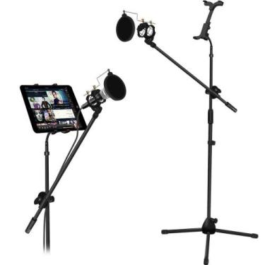 Imagem de Pedestal,tripé p/microfone dinâmico c/pop filter,shock mount e suporte
