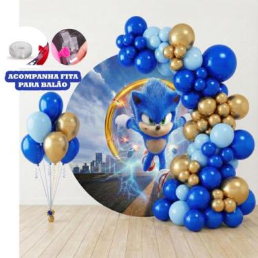 Imagem de Kit 100 Balões Sonic Dourado azul Bexiga Festas Aniversários - Rivfest