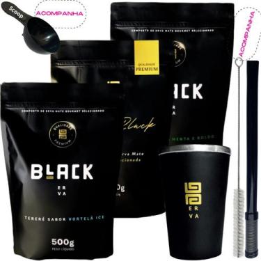 Imagem de Kit 3 Pacotes Black Erva Mate Tereré + Copo de Alumínio Térmico + Bomb