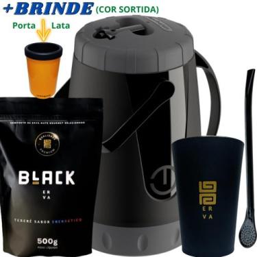 Imagem de Kit Tereré Black Erva Mate Garrafa Lisa Copo Caldereta Preto Bomba Pre