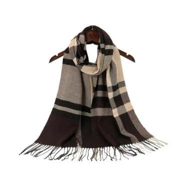 Imagem de Cachecol Xadrez Feminino E Masculino Com Borlas, Tipo Pashmina, Quente