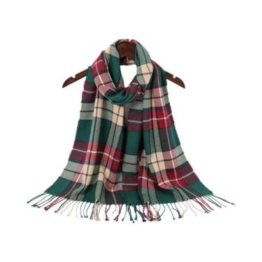 Imagem de Cachecol Xadrez Feminino E Masculino Com Borlas, Tipo Pashmina, Quente