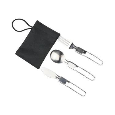 Imagem de Conjunto De Talheres Portátil E Dobrável Em Aço Inoxidável 3PCS Colher