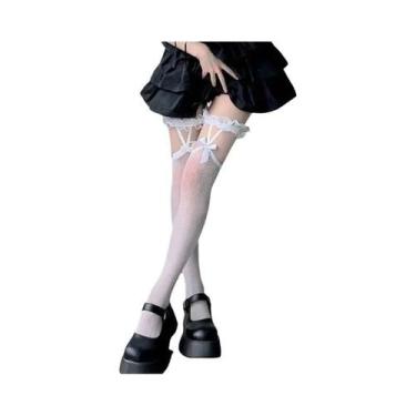 Imagem de Meias Longas Acima Do Joelho Estilo Lolita Com Laço, Em Algodão E Rede