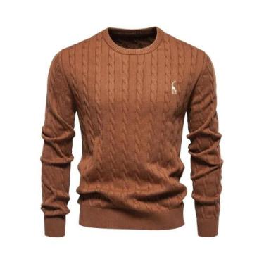 Imagem de Suéter Masculino De Algodão Com Bordado De Girafa, Gola Redonda, Padrã