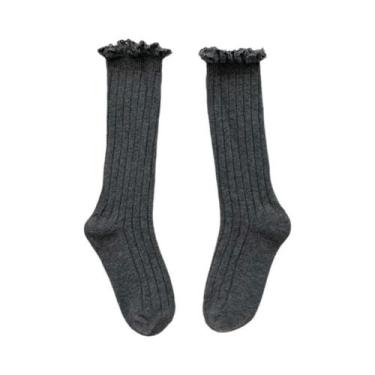 Imagem de Meias De Algodão Macias Com Renda E Flores Para Meninas, Até O Joelho,