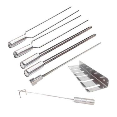 Imagem de Kit Espeto 40cm Churrasco Suporte Inox E Espalha Brasa - INOX LAURINDO