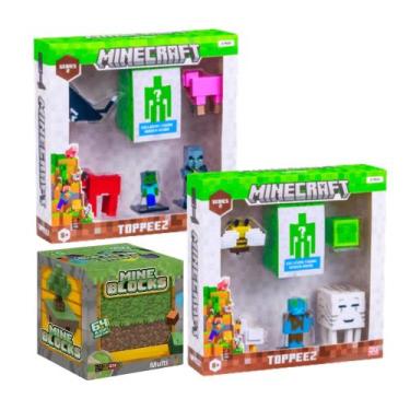 Imagem de Kit Conjunto Ilha 64 Blocos Magnéticos e 6 Bonecos Minecraft Sortido -