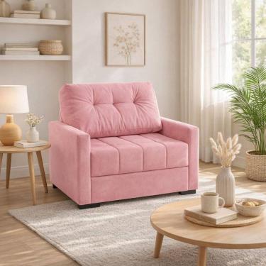 Imagem de Sofá Cama 100cm em Veludo Murilo Uno com Pés em Madeira Veludo Rosa