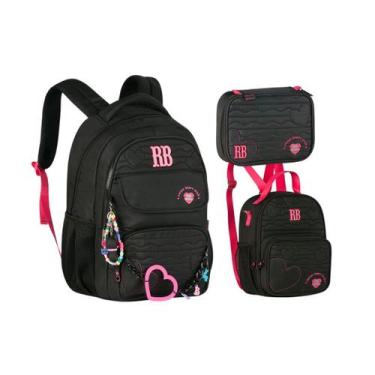 Imagem de Kit Mochila Lancheira e Estojo Rebecca Bonbon Heart Beats Grande RB270