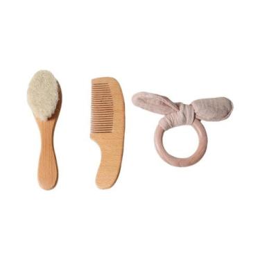 Imagem de Conjunto De Escova E Pente Para Bebê Recém-Nascido, Lã Natural, Pente 