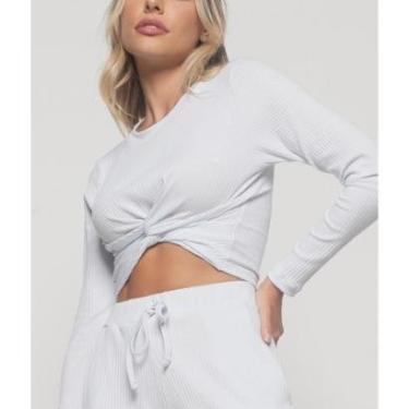 Imagem de Cropped Salvatore Fashion Nó Manga Longa Canelada Feminino-Feminino