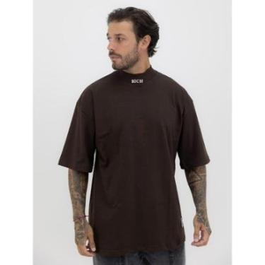 Imagem de Camisa Oversized Masculina Over Gola Alta Estampada Mangona Streetwear Algodão Premium Marrom-Masculino