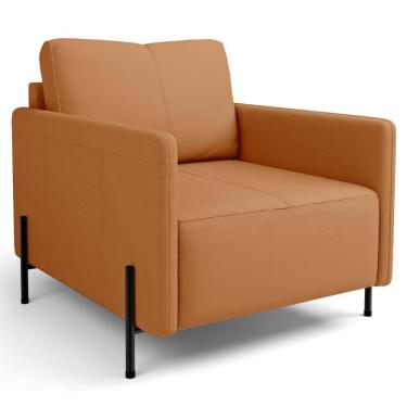 Imagem de Poltrona Decorativa Para Sala Living Pés Industrial Domani L06 Couro Caramelo - Lyam Decor