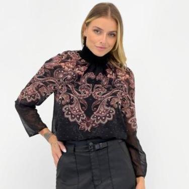 Imagem de Blusa Doce Trama em Tecido Estampada Gola Alta Feminina-Feminino
