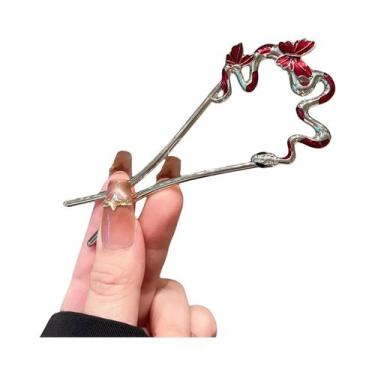 Imagem de Grampo De Cabelo Vintage Estilo Chinês Com Flor De Metal E Cobra, Aces