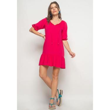Imagem de Vestido Curto Viscolinho Com Babado Rosa Salvatore, P