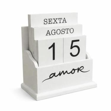 Imagem de Calendário Permanente Sofisticado Amor Elegante MDF Branco Decorativo 