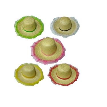 Imagem de Chapéu Caipira Infantil De Palha Com Renda E Tranças - chapeudepalha, 