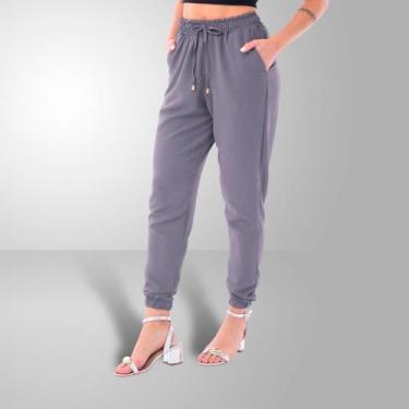 Imagem de Calça Jogger Feminina Duna Crepe Com Bolso e Cordão Cor:Cinza claroTam