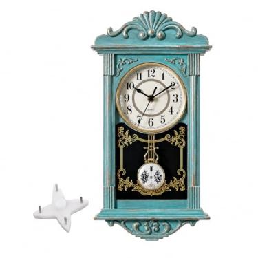 Imagem de Clockswise Relógio de parede vintage com aparência de madeira com pêndulo de plástico d...
