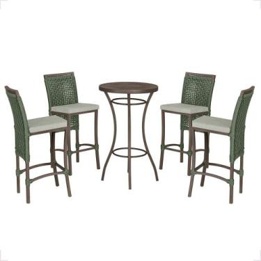 Imagem de Mesa Bistrô com 4 Banquetas Roma Marrom Corda Náutica Estofado 3 Trama