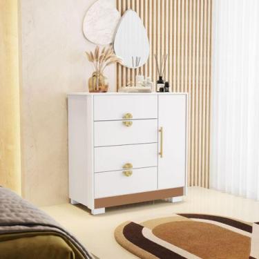 Imagem de Cômoda Ilha Bela 4 Gavetas 1 Porta Branco Camarim Gaveteiro Para Quart