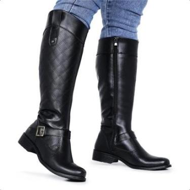 Imagem de Bota Feminina Cano Longo Alto Montaria Ziper Lateral Preta-Feminino