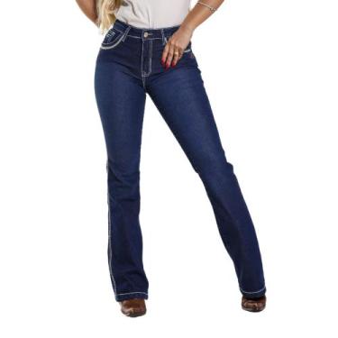 Imagem de Calça Country Feminina Jeans Flare Premium Destroyed Bordado  no Bolso