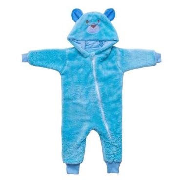 Imagem de Macacão Infantil Zíper Em Plush Com Capuz Urso Azul Bebê - Baby Joy, P