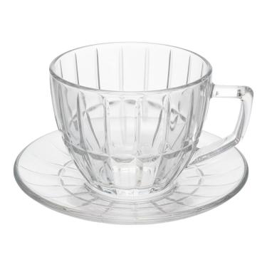 Imagem de Xícara de Chá com Pires Cristalle 250ML Vidro Liso para Café e Cappuccino Transparente Hauskraft