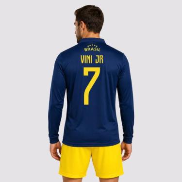 Imagem de Camisa Brasil Seleça Manga Longa Marinho 7 Vini Jr - Balboa, G