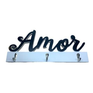 Imagem de Porta Chave Decorativo Criativo de Madeira Ganchos Inox Amor - FWB