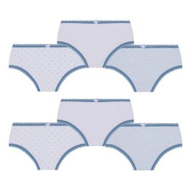 Imagem de Kit Com 6 Calcinhas Lobinha Infantil Kids Algodão Lupo, Azul, PP