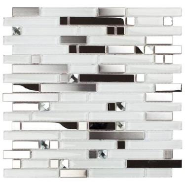 Imagem de Kit 1m² Pastilha de Vidro e Metal 29cm x 29cm Cinza/Espelhado Escovado